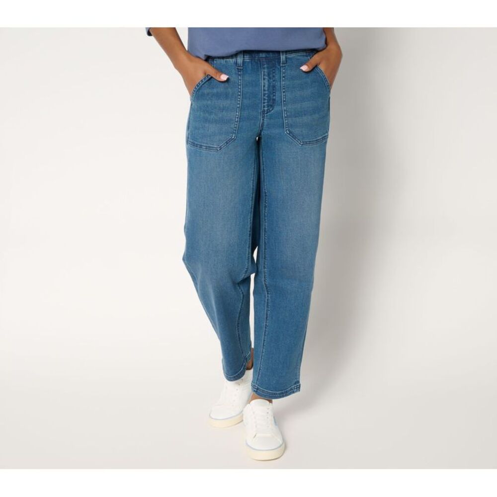 Denim & Co. Women's Petite Pants 10P Indigo Easy Tapered Ankle Jean Blue A698544